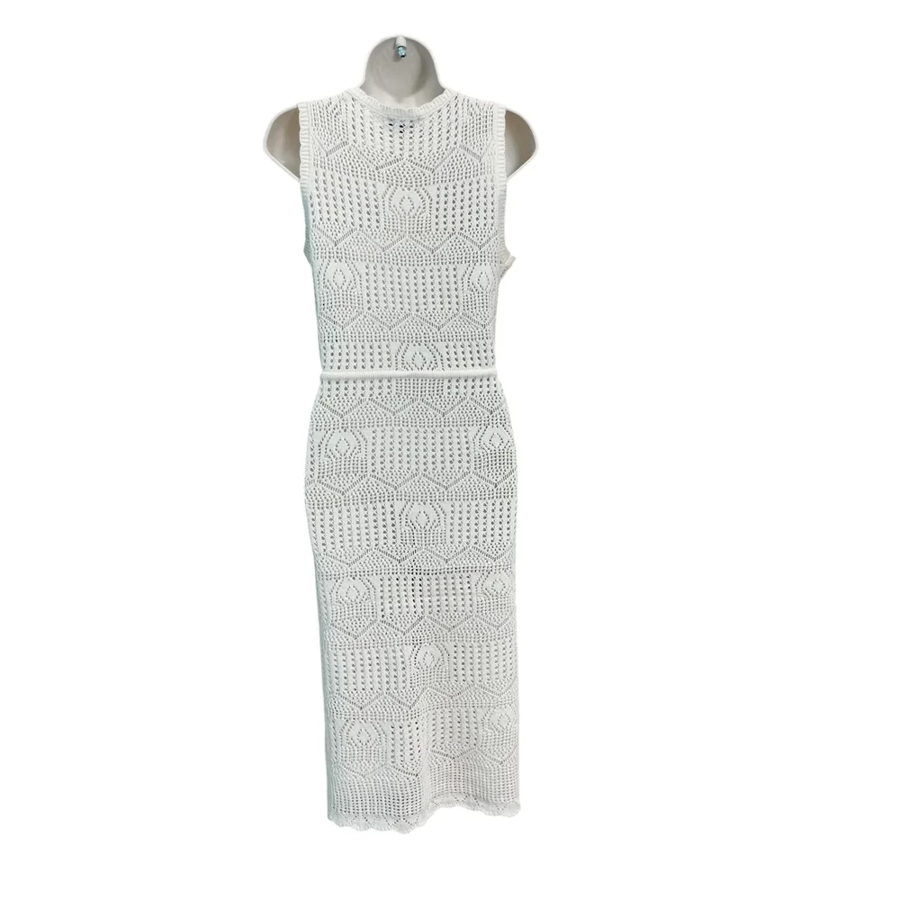 SWNY Elegant Cream Crochet Dress Medium Boho Romantic Midi